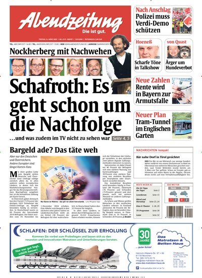 Titelbild der Ausgabe 61/2025 von Abendzeitung München. Diese Zeitschrift und viele weitere Zeitungsabos als Abo oder epaper bei United Kiosk online kaufen.