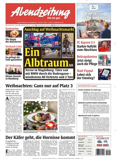 Titelbild der Ausgabe 313/2024 von Abendzeitung München. Diese Zeitschrift und viele weitere Zeitungsabos als Abo oder epaper bei United Kiosk online kaufen.