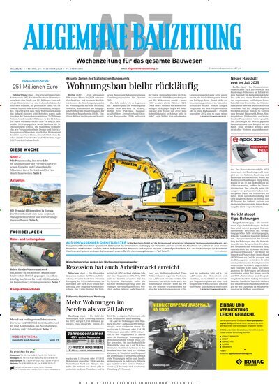 Titelbild der Ausgabe 51/2024 von ABZ - Allgemeine Bauzeitung. Diese Zeitschrift und viele weitere Architekturzeitschriften und Bauzeitschriften als Abo oder epaper bei United Kiosk online kaufen.