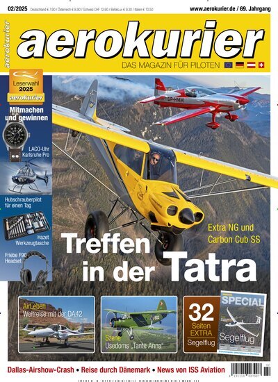 Titelbild der Ausgabe 2/2025 von aerokurier. Diese Zeitschrift und viele weitere Reisemagazine, Freizeitmagazine und Wissensmagazine als Abo oder epaper bei United Kiosk online kaufen.