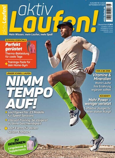 Titelbild der Ausgabe 5/2024 von aktiv Laufen. Diese Zeitschrift und viele weitere Sportmagazine als Abo oder epaper bei United Kiosk online kaufen.