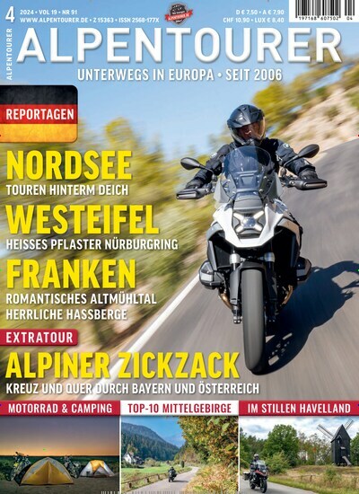 Titelbild der Ausgabe 4/2024 von Alpentourer. Diese Zeitschrift und viele weitere Automagazine und Motorradzeitschriften als Abo oder epaper bei United Kiosk online kaufen.