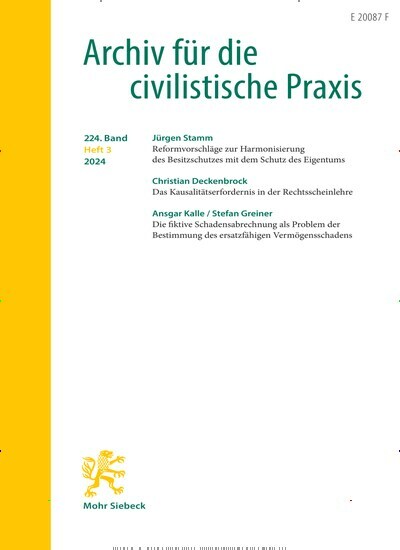 Titelbild der Ausgabe 3/2024 von Archiv für die civilistische Praxis (AcP). Diese Zeitschrift und viele weitere Jurazeitschriften und Zeitschriften für Verwaltung als Abo oder epaper bei United Kiosk online kaufen.