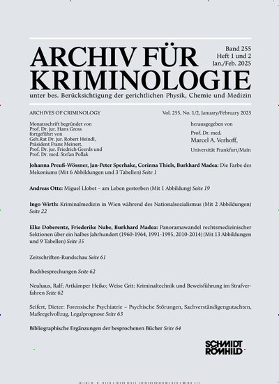 Titelbild der Ausgabe 2/2025 von Archiv für Kriminologie. Diese Zeitschrift und viele weitere Jurazeitschriften und Zeitschriften für Verwaltung als Abo oder epaper bei United Kiosk online kaufen.