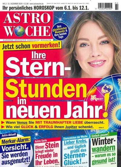 Titelbild der Ausgabe 2/2025 von Astrowoche. Diese Zeitschrift und viele weitere Frauenzeitschriften als Abo oder epaper bei United Kiosk online kaufen.