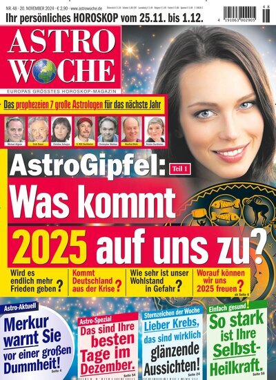 Titelbild der Ausgabe 48/2024 von Astrowoche. Diese Zeitschrift und viele weitere Frauenzeitschriften als Abo oder epaper bei United Kiosk online kaufen.