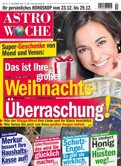 Titelbild der Ausgabe 52/2024 von Astrowoche. Diese Zeitschrift und viele weitere Frauenzeitschriften als Abo oder epaper bei United Kiosk online kaufen.