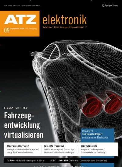 Titelbild der Ausgabe 9/2024 von ATZ elektronik. Diese Zeitschrift und viele weitere Industriemagazine und Handwerkmagazine als Abo oder epaper bei United Kiosk online kaufen.