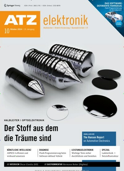 Titelbild der Ausgabe 10/2024 von ATZ elektronik. Diese Zeitschrift und viele weitere Industriemagazine und Handwerkmagazine als Abo oder epaper bei United Kiosk online kaufen.