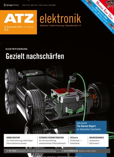 Titelbild der Ausgabe 12/2024 von ATZ elektronik. Diese Zeitschrift und viele weitere Industriemagazine und Handwerkmagazine als Abo oder epaper bei United Kiosk online kaufen.