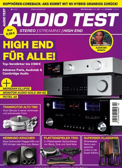 Titelbild der Ausgabe 2/2025 von Audio Test. Diese Zeitschrift und viele weitere Audiomagazine, Filmmagazine und Fotozeitschriften als Abo oder epaper bei United Kiosk online kaufen.