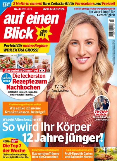 Titelbild der Ausgabe 43/2024 von auf einen Blick. Diese Zeitschrift und viele weitere Programmzeitschriften als Abo oder epaper bei United Kiosk online kaufen.