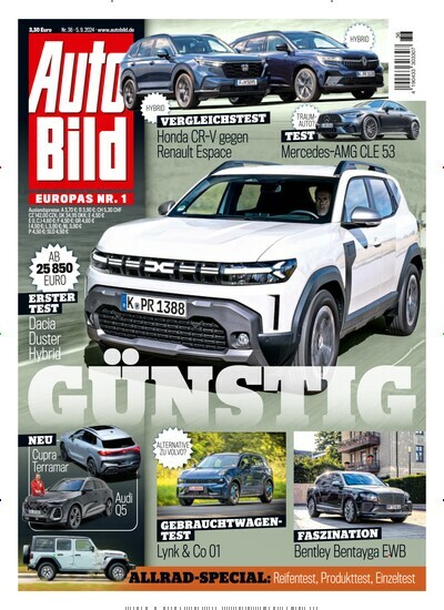 Titelbild der Ausgabe 36/2024 von Auto Bild. Diese Zeitschrift und viele weitere Automagazine und Motorradzeitschriften als Abo oder epaper bei United Kiosk online kaufen.