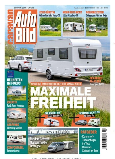 Titelbild der Ausgabe 2/2024 von Auto Bild caravan. Diese Zeitschrift und viele weitere Automagazine und Motorradzeitschriften als Abo oder epaper bei United Kiosk online kaufen.