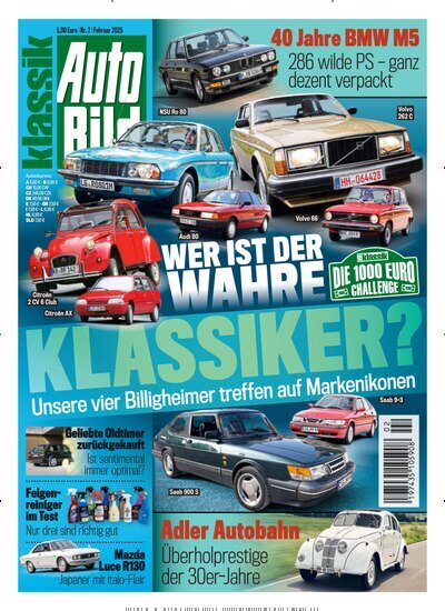 Titelbild der Ausgabe 2/2025 von Auto Bild klassik. Diese Zeitschrift und viele weitere Automagazine und Motorradzeitschriften als Abo oder epaper bei United Kiosk online kaufen.