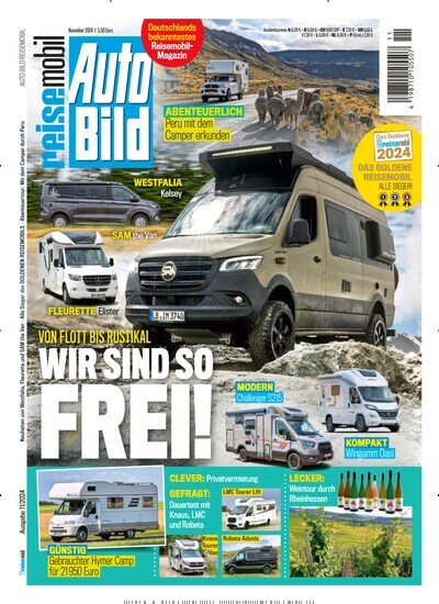 Titelbild der Ausgabe 11/2024 von Auto Bild reisemobil. Diese Zeitschrift und viele weitere Automagazine und Motorradzeitschriften als Abo oder epaper bei United Kiosk online kaufen.