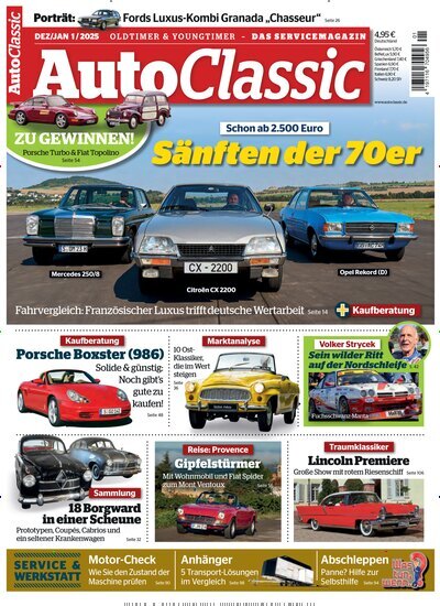 Titelbild der Ausgabe 1/2025 von Auto Classic. Diese Zeitschrift und viele weitere Automagazine und Motorradzeitschriften als Abo oder epaper bei United Kiosk online kaufen.