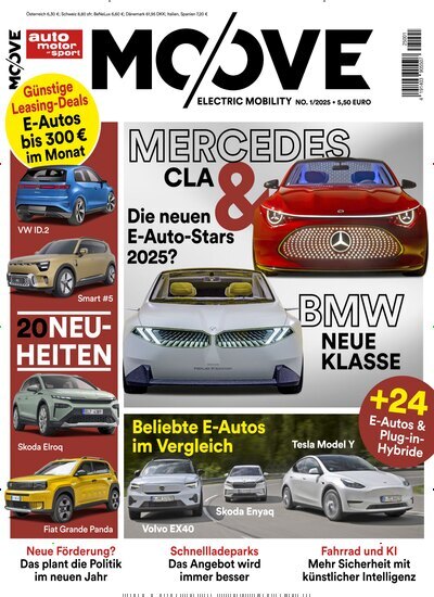 Titelbild der Ausgabe 1/2025 von auto motor sport - Moove. Diese Zeitschrift und viele weitere Automagazine und Motorradzeitschriften als Abo oder epaper bei United Kiosk online kaufen.