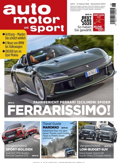 Titelbild der Ausgabe 6/2025 von auto motor und sport. Diese Zeitschrift und viele weitere Automagazine und Motorradzeitschriften als Abo oder epaper bei United Kiosk online kaufen.