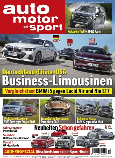 Titelbild der Ausgabe 19/2024 von auto motor und sport. Diese Zeitschrift und viele weitere Automagazine und Motorradzeitschriften als Abo oder epaper bei United Kiosk online kaufen.