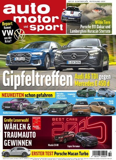 Titelbild der Ausgabe 22/2024 von auto motor und sport. Diese Zeitschrift und viele weitere Automagazine und Motorradzeitschriften als Abo oder epaper bei United Kiosk online kaufen.