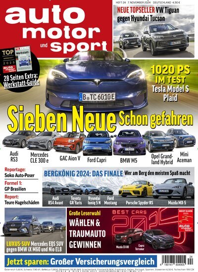 Titelbild der Ausgabe 24/2024 von auto motor und sport. Diese Zeitschrift und viele weitere Automagazine und Motorradzeitschriften als Abo oder epaper bei United Kiosk online kaufen.