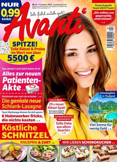 Titelbild der Ausgabe 4/2025 von Avanti. Diese Zeitschrift und viele weitere Frauenzeitschriften als Abo oder epaper bei United Kiosk online kaufen.