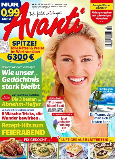 Titelbild der Ausgabe 9/2025 von Avanti. Diese Zeitschrift und viele weitere Frauenzeitschriften als Abo oder epaper bei United Kiosk online kaufen.