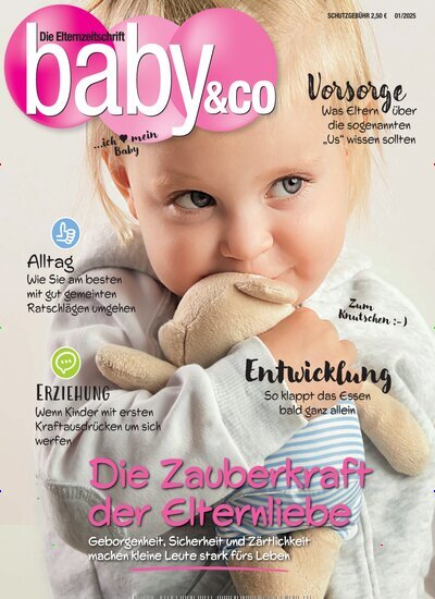 Titelbild der Ausgabe 1/2025 von Baby & Co.. Diese Zeitschrift und viele weitere Elternzeitschriften und Tierzeitschriften als Abo oder epaper bei United Kiosk online kaufen.