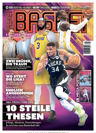 Titelbild der Ausgabe 2/2025 von Basket. Diese Zeitschrift und viele weitere Sportmagazine als Abo oder epaper bei United Kiosk online kaufen.