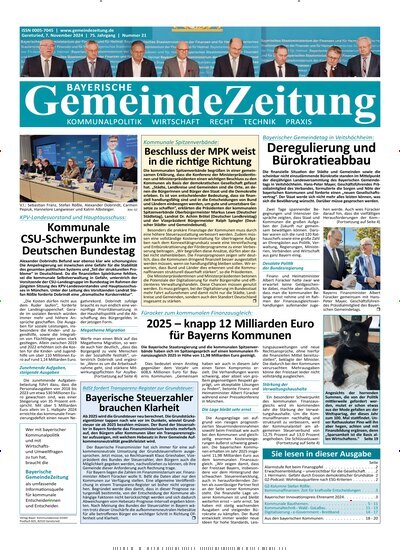 Titelbild der Ausgabe 23/2024 von Bayerische Gemeindezeitung. Diese Zeitschrift und viele weitere Wirtschaftsmagazine und Politikmagazine als Abo oder epaper bei United Kiosk online kaufen.