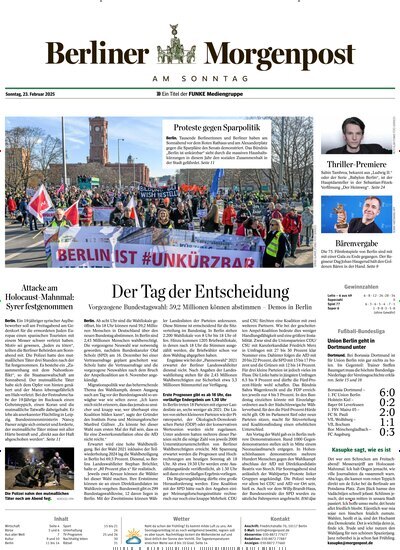 Titelbild der Ausgabe 53/2025 von Berliner Morgenpost. Diese Zeitschrift und viele weitere Zeitungsabos als Abo oder epaper bei United Kiosk online kaufen.