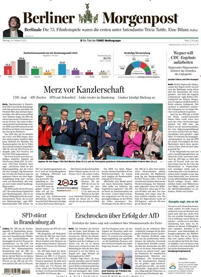 Titelbild der Ausgabe 54/2025 von Berliner Morgenpost. Diese Zeitschrift und viele weitere Zeitungsabos als Abo oder epaper bei United Kiosk online kaufen.