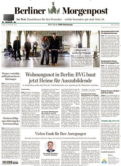 Titelbild der Ausgabe 348/2024 von Berliner Morgenpost. Diese Zeitschrift und viele weitere Zeitungsabos als Abo oder epaper bei United Kiosk online kaufen.