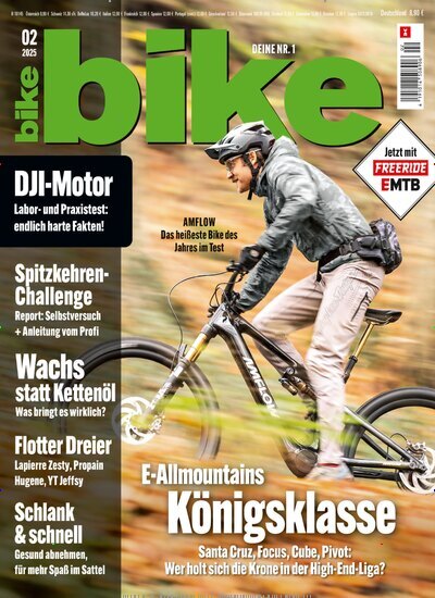 Titelbild der Ausgabe 2/2025 von bike. Diese Zeitschrift und viele weitere Sportmagazine als Abo oder epaper bei United Kiosk online kaufen.