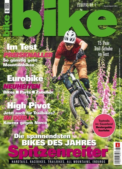 Titelbild der Ausgabe 8/2024 von bike. Diese Zeitschrift und viele weitere Sportmagazine als Abo oder epaper bei United Kiosk online kaufen.
