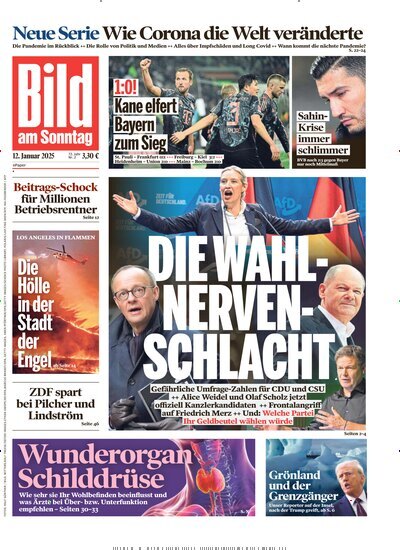 Titelbild der Ausgabe 2/2025 von Bild am Sonntag Gesamtausgabe. Diese Zeitschrift und viele weitere Zeitungsabos als Abo oder epaper bei United Kiosk online kaufen.