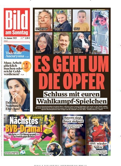 Titelbild der Ausgabe 4/2025 von Bild am Sonntag Gesamtausgabe. Diese Zeitschrift und viele weitere Zeitungsabos als Abo oder epaper bei United Kiosk online kaufen.