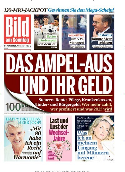 Titelbild der Ausgabe 46/2024 von Bild am Sonntag Gesamtausgabe. Diese Zeitschrift und viele weitere Zeitungsabos als Abo oder epaper bei United Kiosk online kaufen.