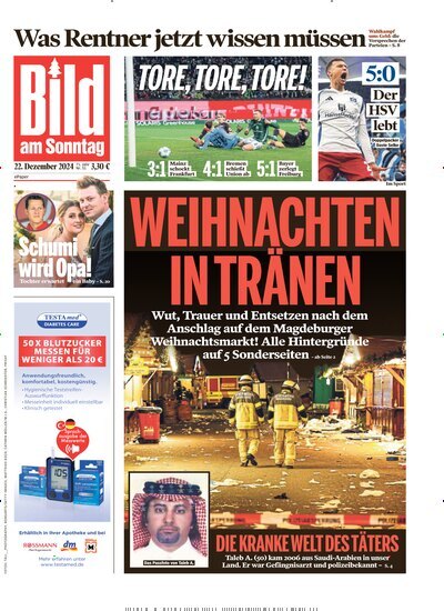 Titelbild der Ausgabe 51/2024 von Bild am Sonntag Gesamtausgabe. Diese Zeitschrift und viele weitere Zeitungsabos als Abo oder epaper bei United Kiosk online kaufen.