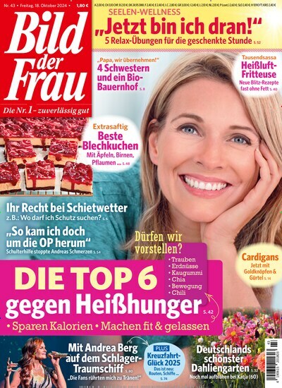 Titelbild der Ausgabe 43/2024 von Bild der Frau. Diese Zeitschrift und viele weitere Frauenzeitschriften als Abo oder epaper bei United Kiosk online kaufen.