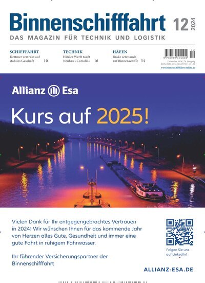 Titelbild der Ausgabe 12/2024 von Binnenschifffahrt. Diese Zeitschrift und viele weitere Logistikmagazine und Medienmagazine als Abo oder epaper bei United Kiosk online kaufen.