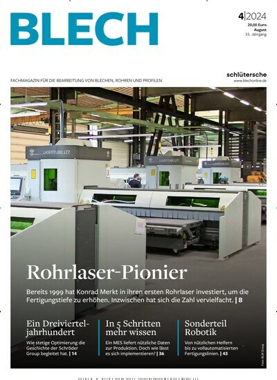 Titelbild der Ausgabe 4/2024 von Blech. Diese Zeitschrift und viele weitere Industriemagazine und Handwerkmagazine als Abo oder epaper bei United Kiosk online kaufen.