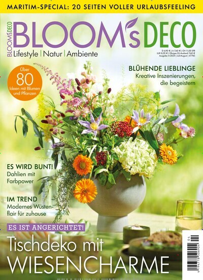 Titelbild der Ausgabe 4/2024 von Blooms Deco. Diese Zeitschrift und viele weitere Gartenzeitschriften und Wohnzeitschriften als Abo oder epaper bei United Kiosk online kaufen.