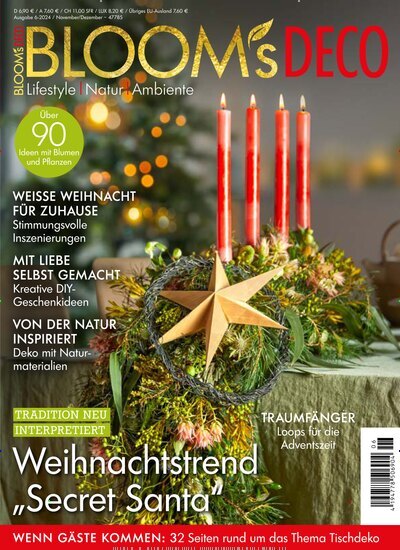 Titelbild der Ausgabe 6/2024 von Blooms Deco. Diese Zeitschrift und viele weitere Gartenzeitschriften und Wohnzeitschriften als Abo oder epaper bei United Kiosk online kaufen.