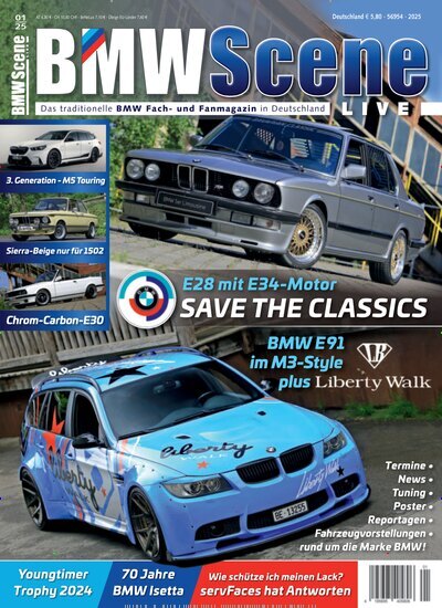 Titelbild der Ausgabe 1/2025 von BMW Scene Live. Diese Zeitschrift und viele weitere Automagazine und Motorradzeitschriften als Abo oder epaper bei United Kiosk online kaufen.