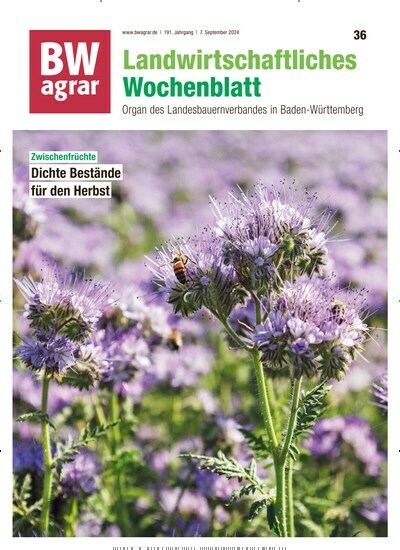 Titelbild der Ausgabe 36/2024 von BWagrar Landwirtschaftliches Wochenblatt. Diese Zeitschrift und viele weitere Naturzeitschriften, Landwirtschaftszeitungen und Umweltmagazine als Abo oder epaper bei United Kiosk online kaufen.