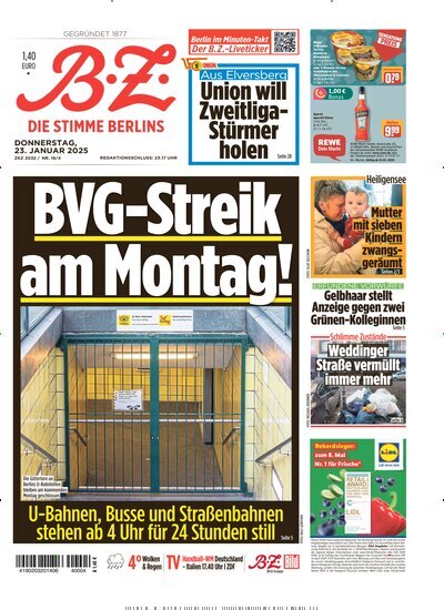 Titelbild der Ausgabe 19/2025 von B.Z.. Diese Zeitschrift und viele weitere Zeitungsabos als Abo oder epaper bei United Kiosk online kaufen.