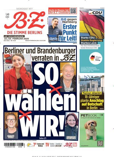 Titelbild der Ausgabe 45/2025 von B.Z.. Diese Zeitschrift und viele weitere Zeitungsabos als Abo oder epaper bei United Kiosk online kaufen.