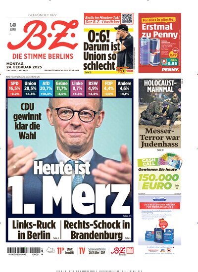 Titelbild der Ausgabe 46/2025 von B.Z.. Diese Zeitschrift und viele weitere Zeitungsabos als Abo oder epaper bei United Kiosk online kaufen.